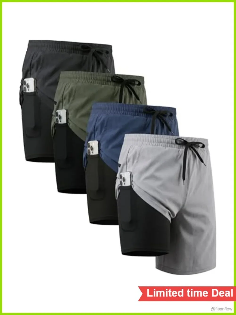 Men's 2-in-1 Athletic Running Shorts with Compression Liner, 4 Pack